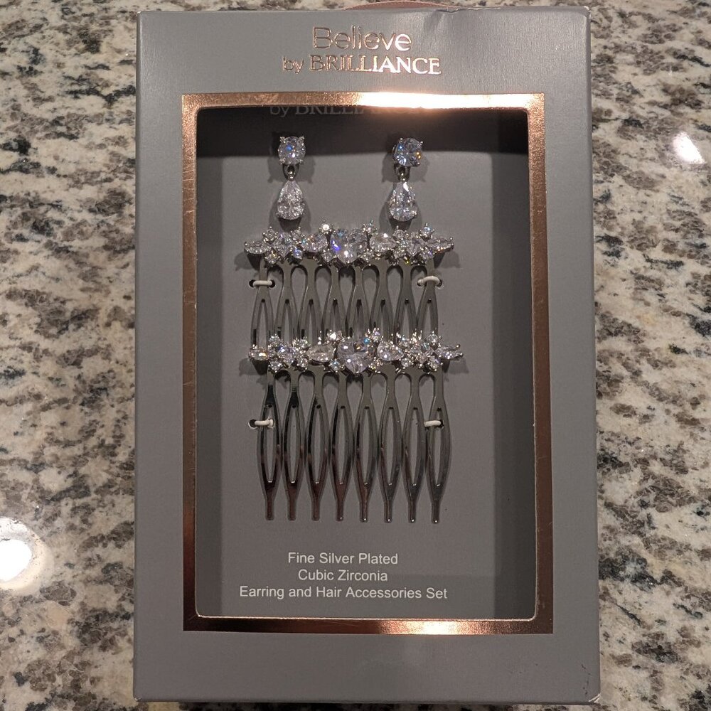 Elegant Silver Cubic Zirconia Earrings And Hair Accessories
